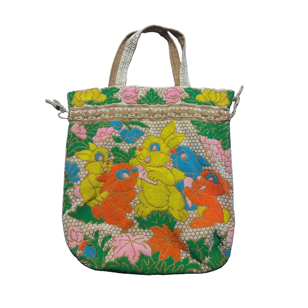 Vintage Beaded Drawstring Bag Disney Bunnies Rabbits Easter Handbag Purse *spot